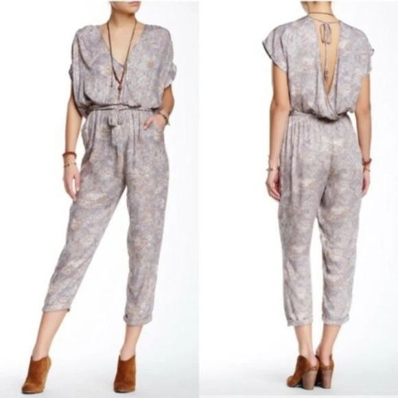 Free People Universal‎ Surplice Jumpsuit In Taupe - Picture 1 of 8